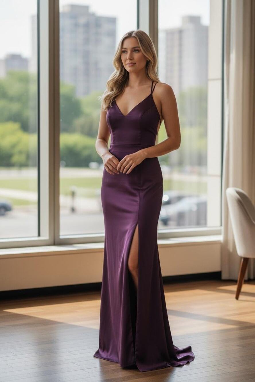 Gunne Sax Jessica McClintock Satin Maxi Dress Gown Purple Size 11/12 Vintage 90s